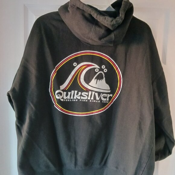 Quiksilver Men's Hoodie Black White Red Logo Size Large Lined Skate Grung Y2K - Picture 1 of 5